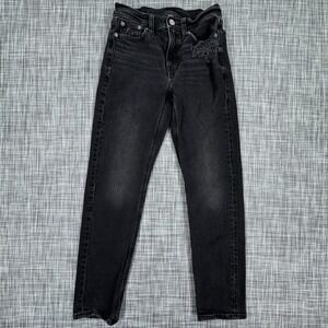 American Eagle Women's Super High Rise Ankle Straight Jeans 000 Black Distressed